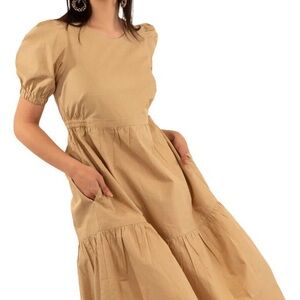 Gretchen Scott Designs Khaki Maxi Dress – Puff Sleeve – Size M